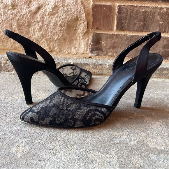 David’s Bridal Heels Black Lace Pointed Toe Slingback Womens 7 - Picture 10 of 10